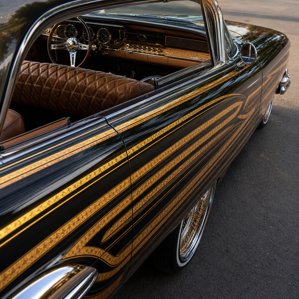 Chicano Paint Trends: Gold Leaf Striping and Quilted Leather Seats